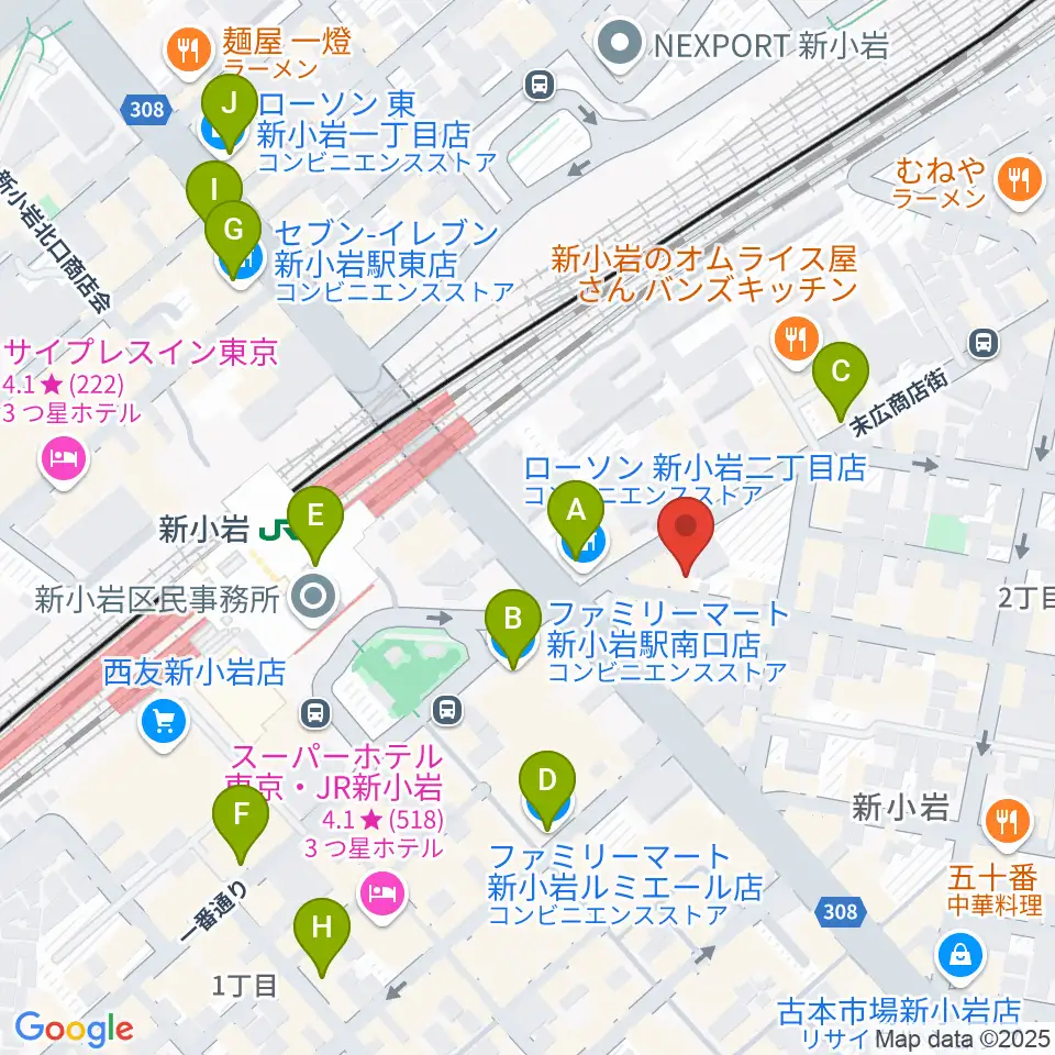 USボーカル教室新小岩駅前校周辺のコンビニエンスストア一覧地図