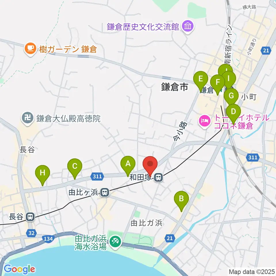 鎌倉アミ音楽教室周辺のコンビニエンスストア一覧地図