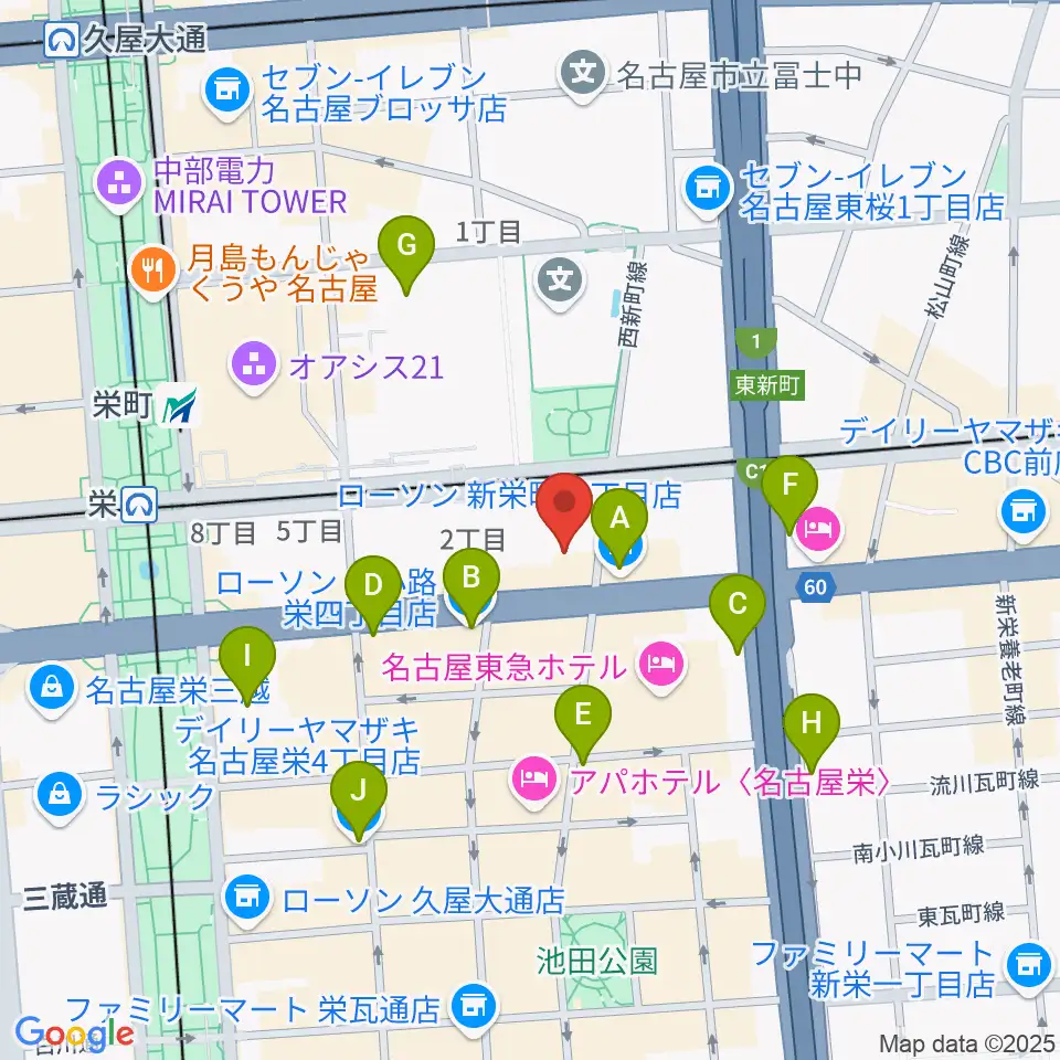 名古屋音楽学校周辺のコンビニエンスストア一覧地図