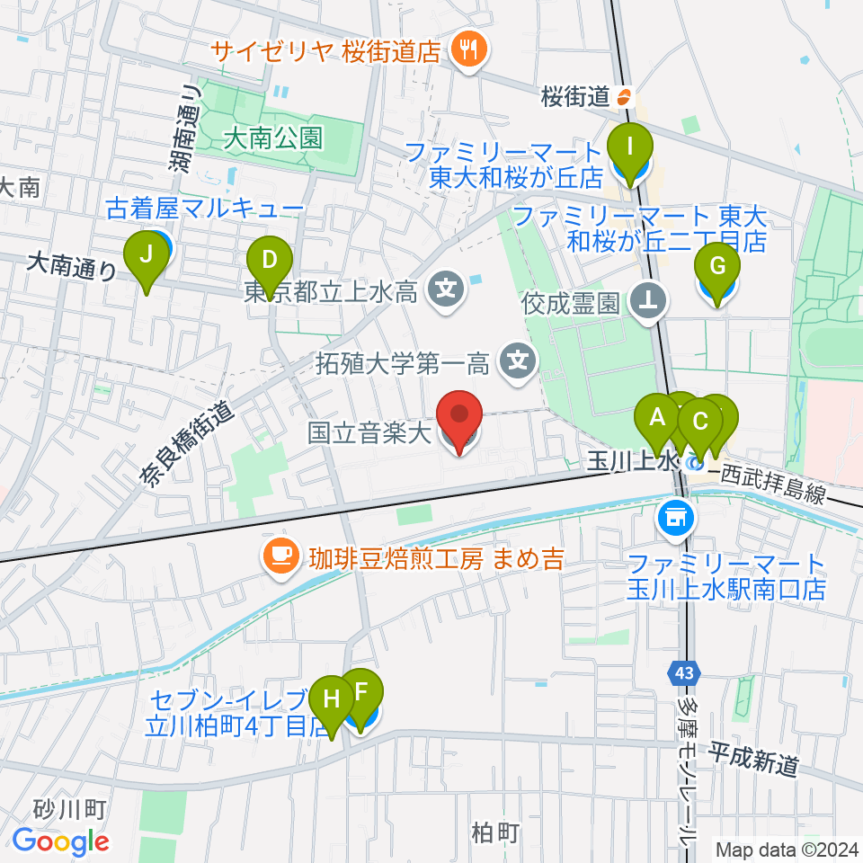 国立音楽大学周辺のコンビニエンスストア一覧地図