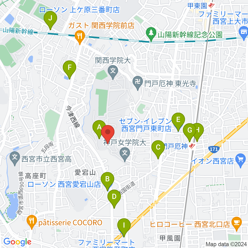 神戸女学院大学音楽学部音楽学科周辺のコンビニエンスストア一覧地図