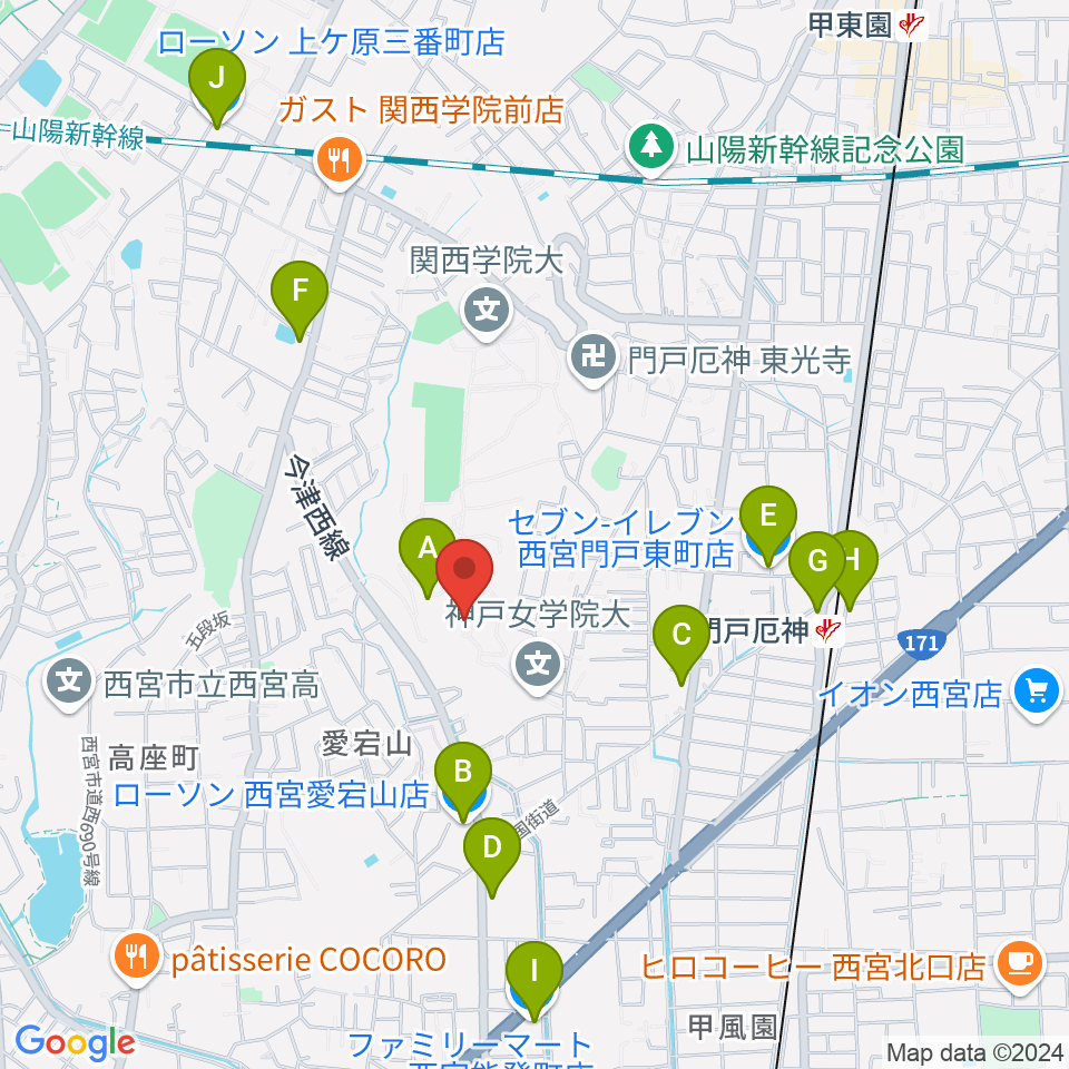 神戸女学院大学音楽学部音楽学科周辺のコンビニエンスストア一覧地図