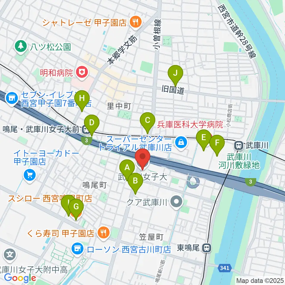 武庫川女子大学 音楽学部周辺のコンビニエンスストア一覧地図