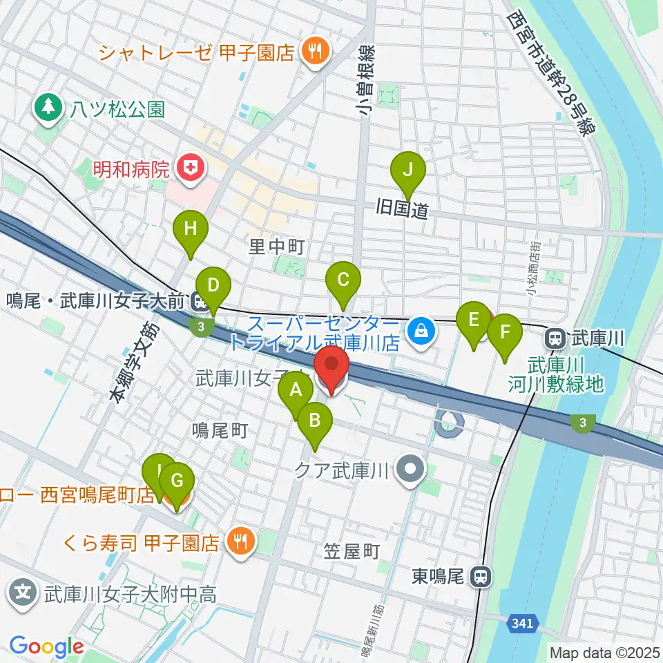 武庫川女子大学 音楽学部周辺のコンビニエンスストア一覧地図