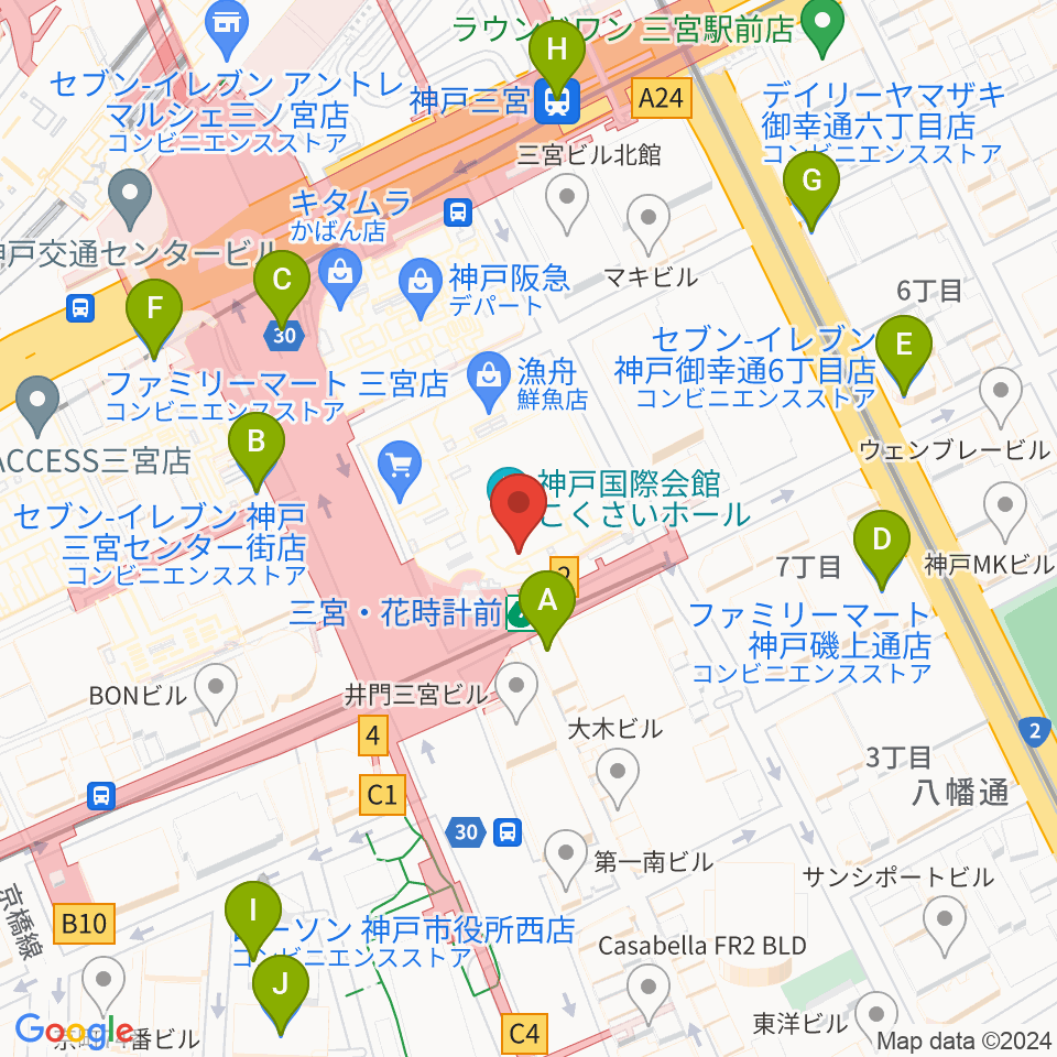 MIKIミュージックサロン三宮周辺のコンビニエンスストア一覧地図