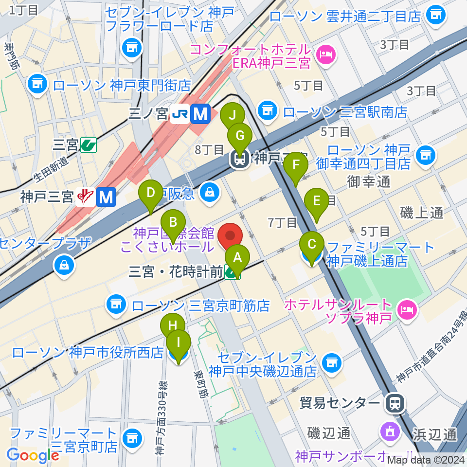 MIKIミュージックサロン三宮周辺のコンビニエンスストア一覧地図