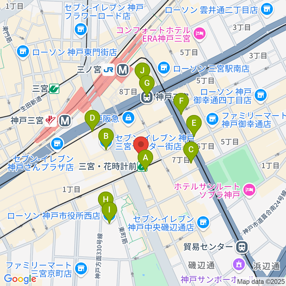 MIKIミュージックサロン三宮周辺のコンビニエンスストア一覧地図