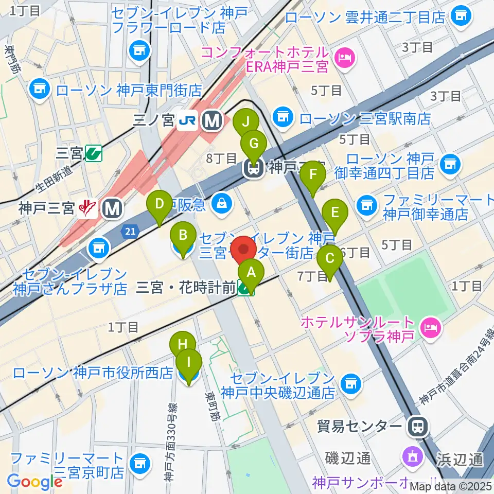 MIKIミュージックサロン三宮周辺のコンビニエンスストア一覧地図