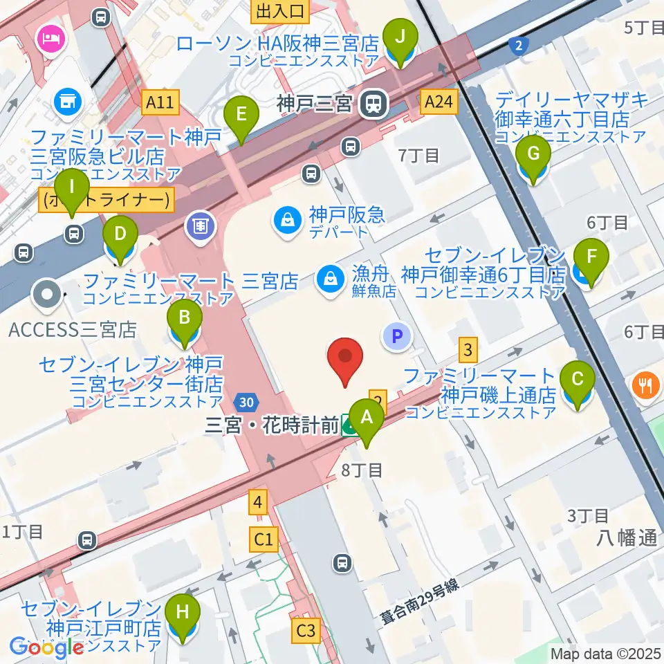 MIKIミュージックサロン三宮周辺のコンビニエンスストア一覧地図