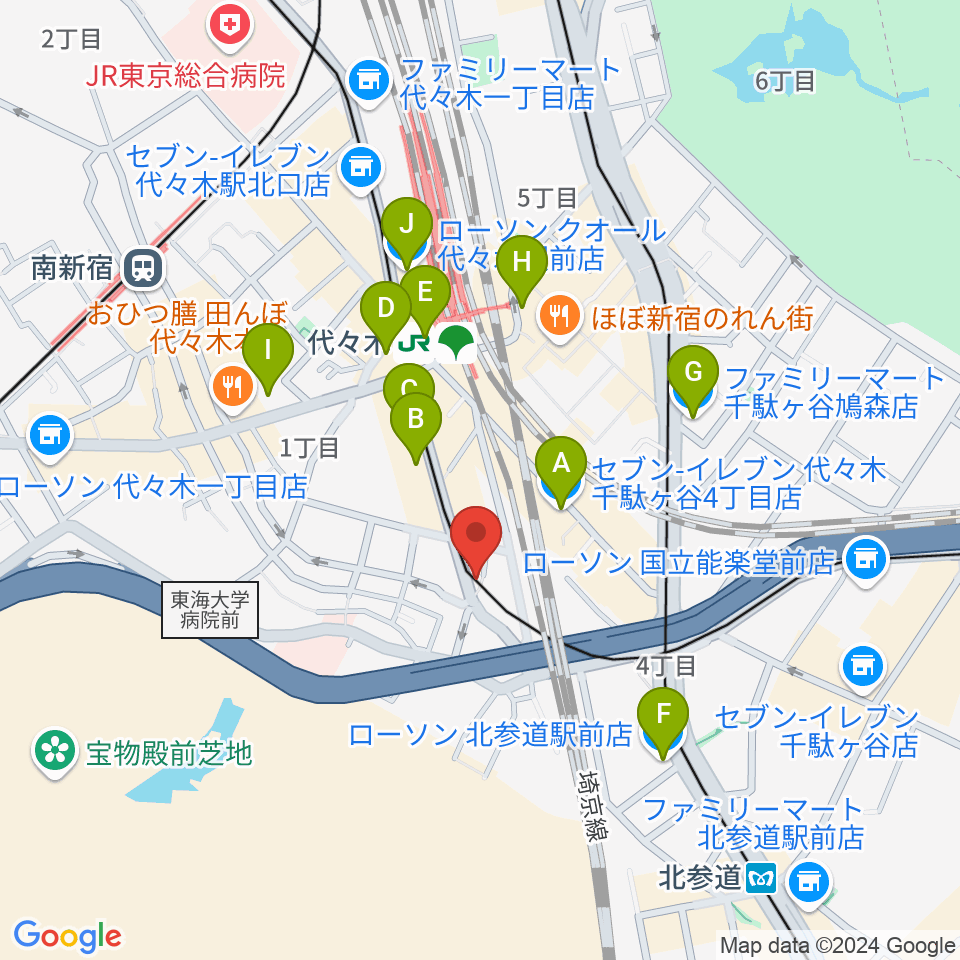 ルーツ音楽院周辺のコンビニエンスストア一覧地図