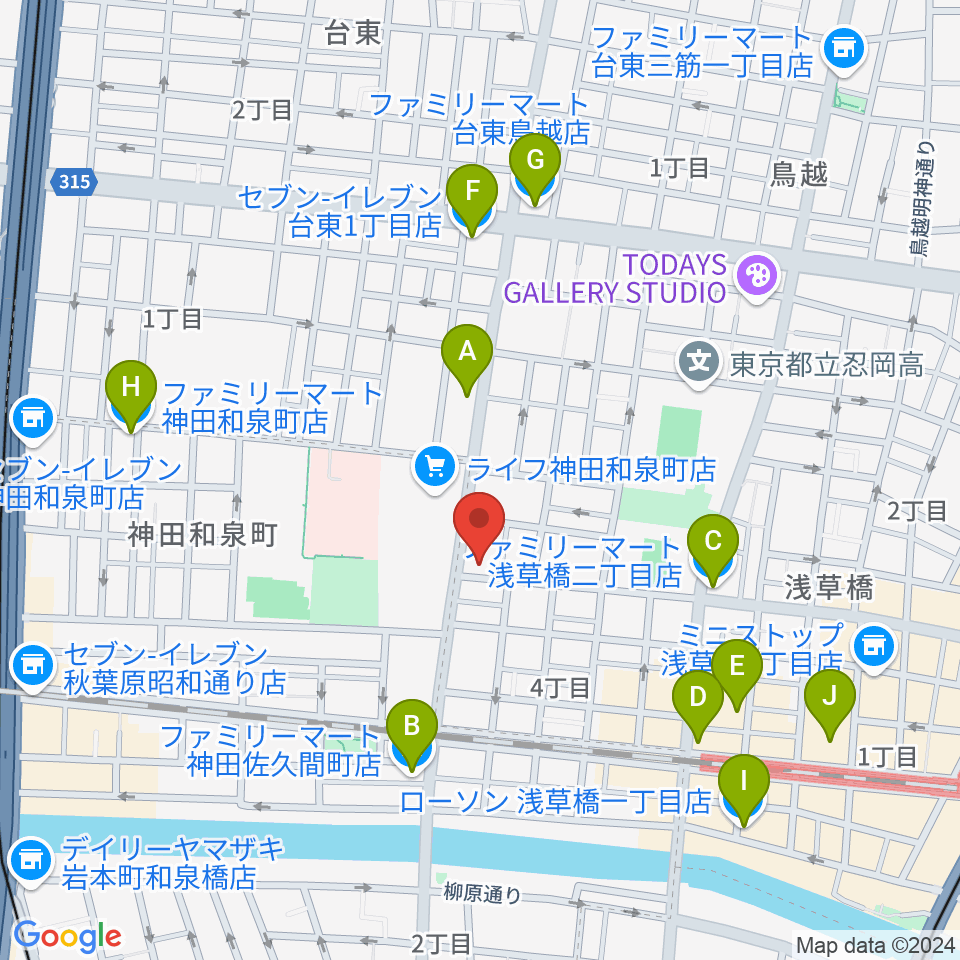 ホットミュージックスクール周辺のコンビニエンスストア一覧地図