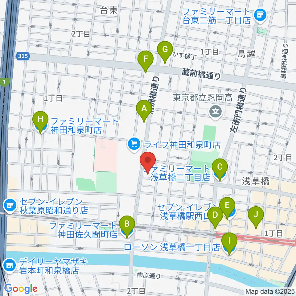 ホットミュージックスクール周辺のコンビニエンスストア一覧地図