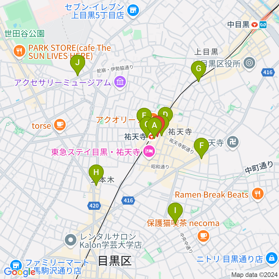 ポエポエ東京 ウクレレ教室周辺のコンビニエンスストア一覧地図