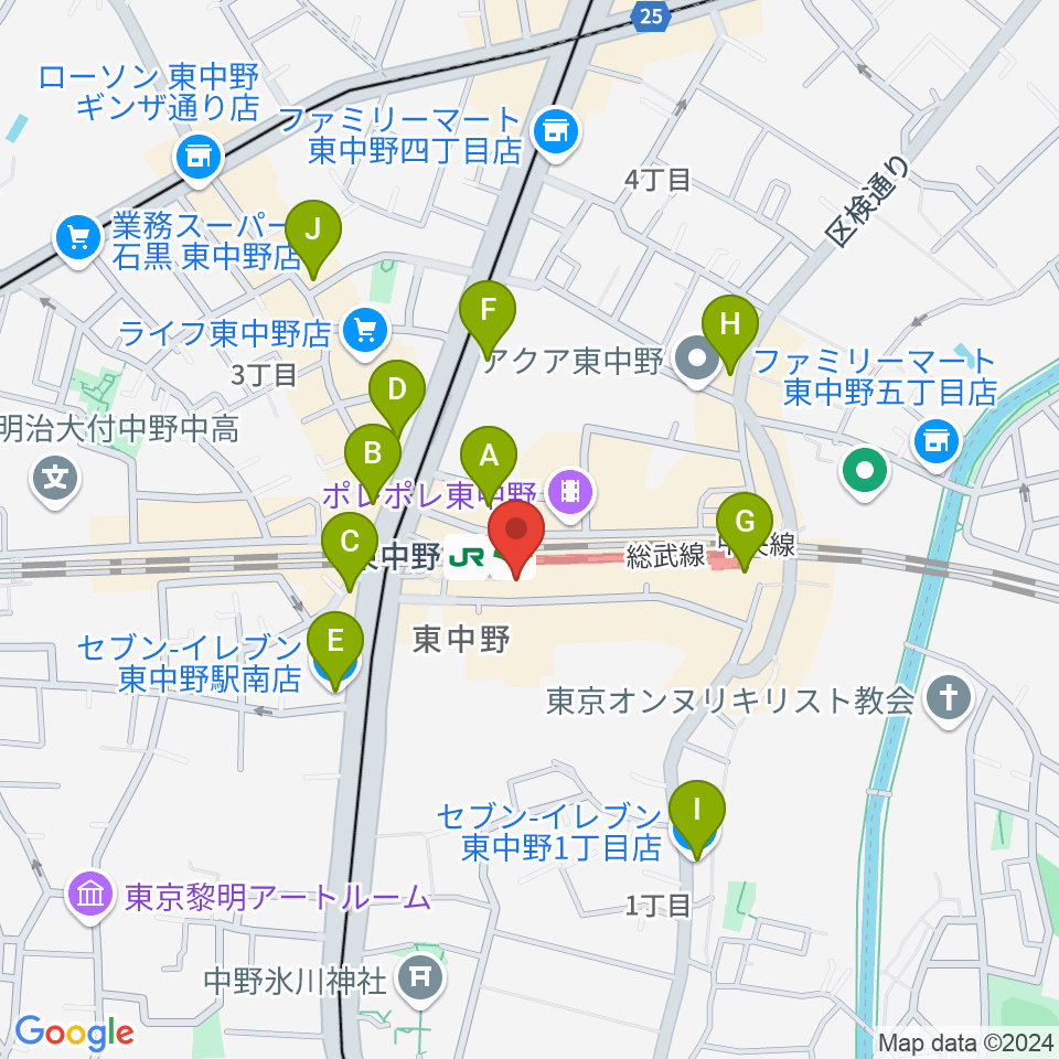 東中野 作曲塾周辺のコンビニエンスストア一覧地図