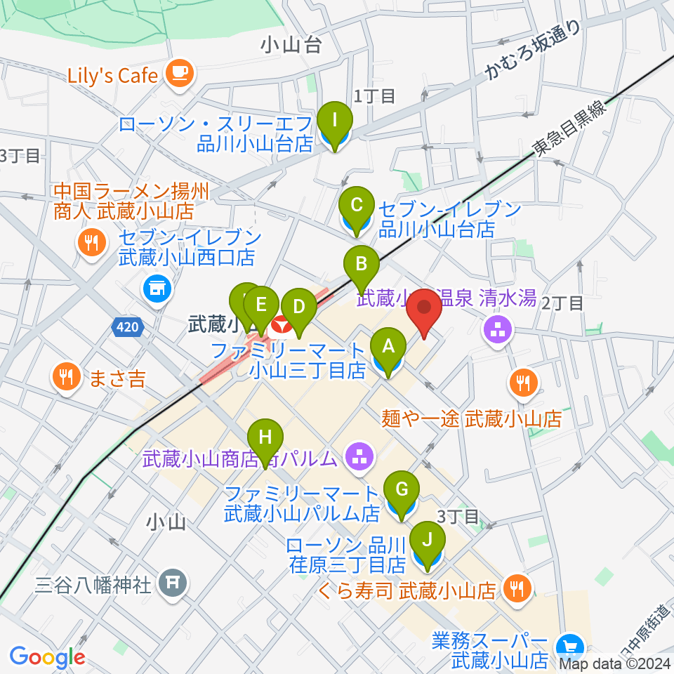 心弦二胡教室周辺のコンビニエンスストア一覧地図