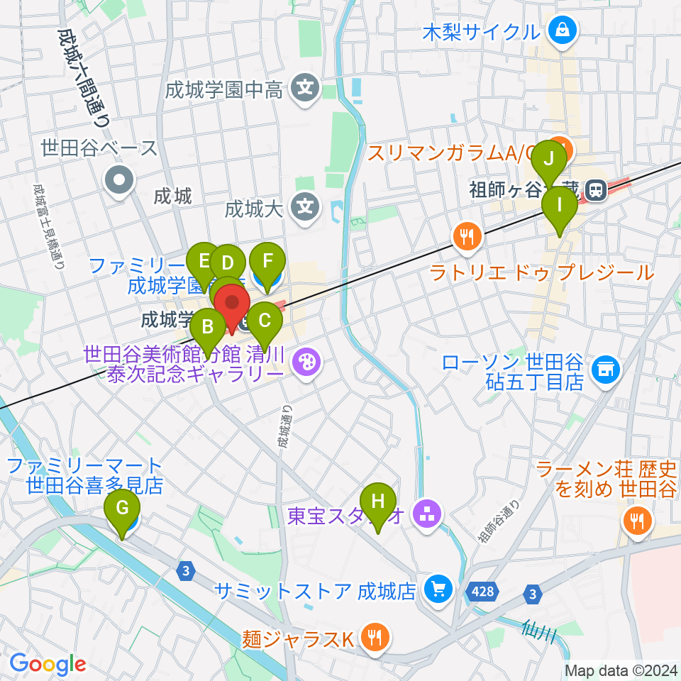 成城ミュージックアカデミー周辺のコンビニエンスストア一覧地図