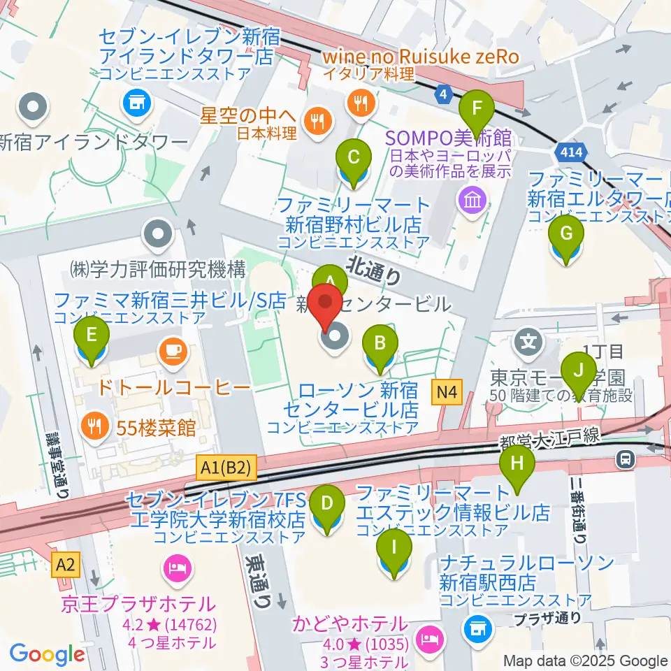 ヤマノミュージックサロン新宿周辺のコンビニエンスストア一覧地図