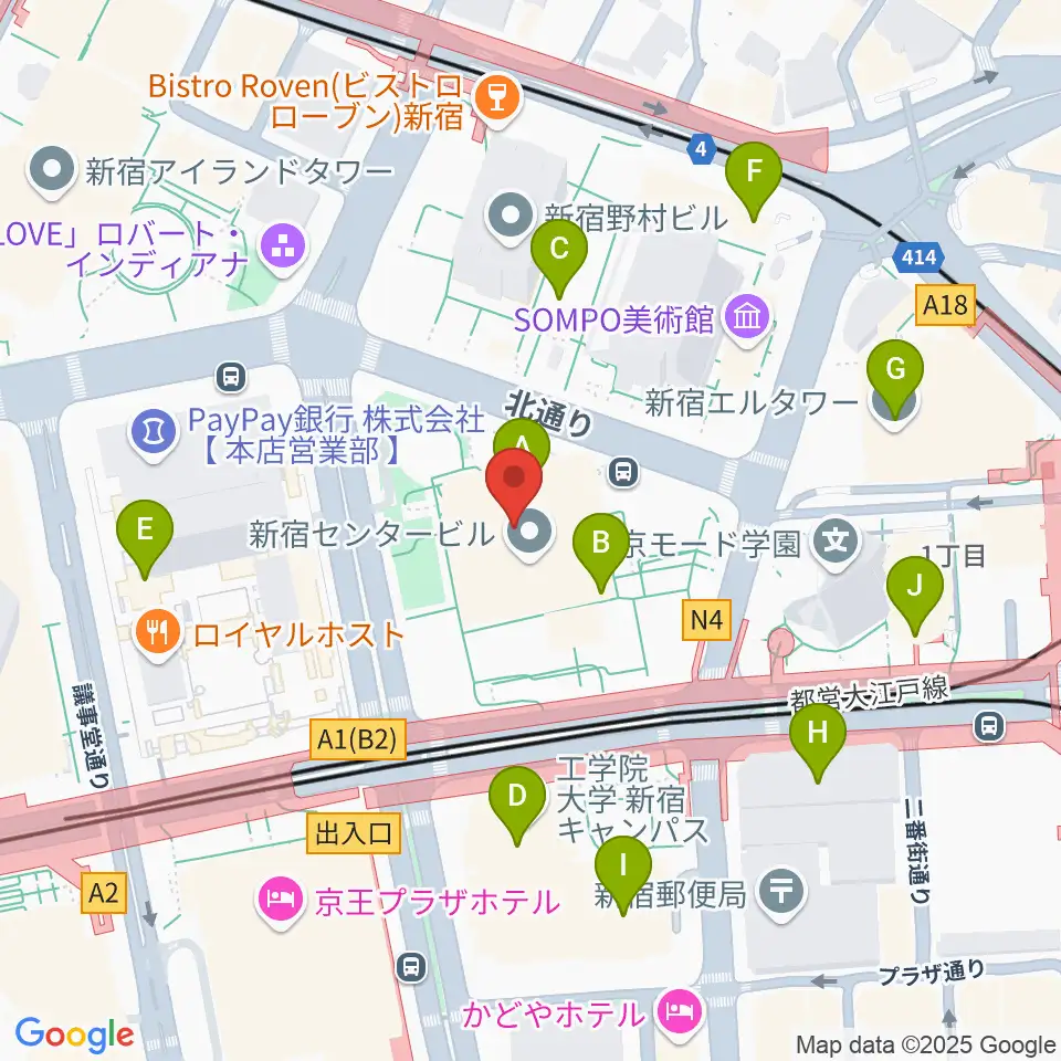ヤマノミュージックサロン新宿周辺のコンビニエンスストア一覧地図