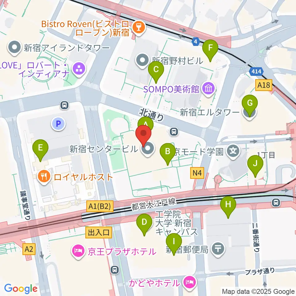 ヤマノミュージックサロン新宿周辺のコンビニエンスストア一覧地図