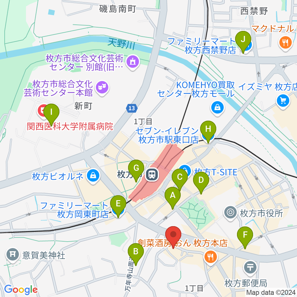 アズイズミュージック枚方店周辺のコンビニエンスストア一覧地図