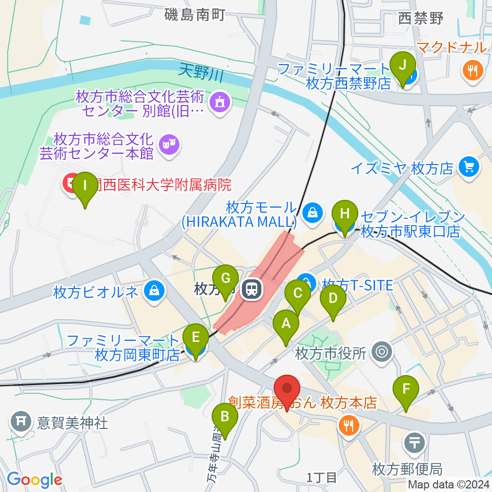 アズイズミュージック枚方店周辺のコンビニエンスストア一覧地図