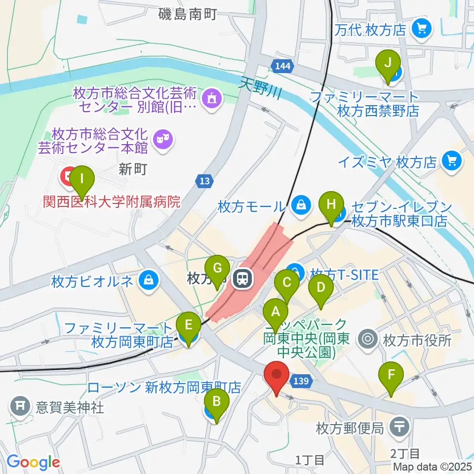 アズイズミュージック枚方店周辺のコンビニエンスストア一覧地図