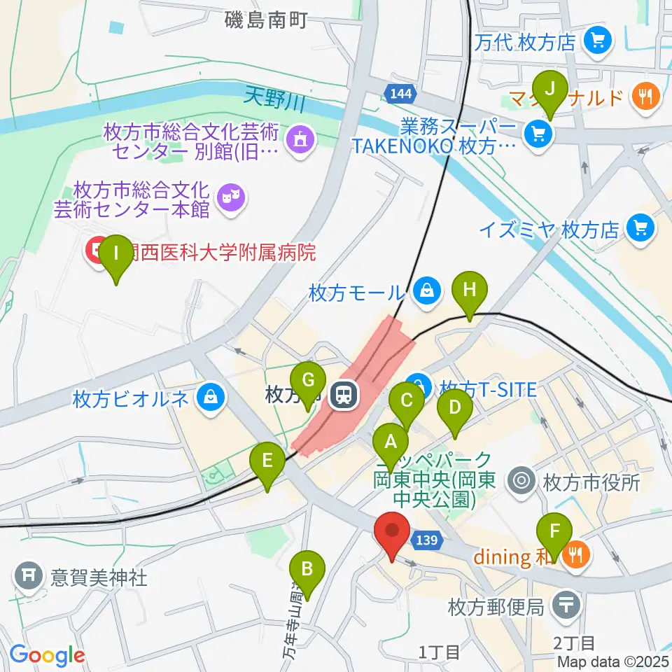 アズイズミュージック枚方店周辺のコンビニエンスストア一覧地図