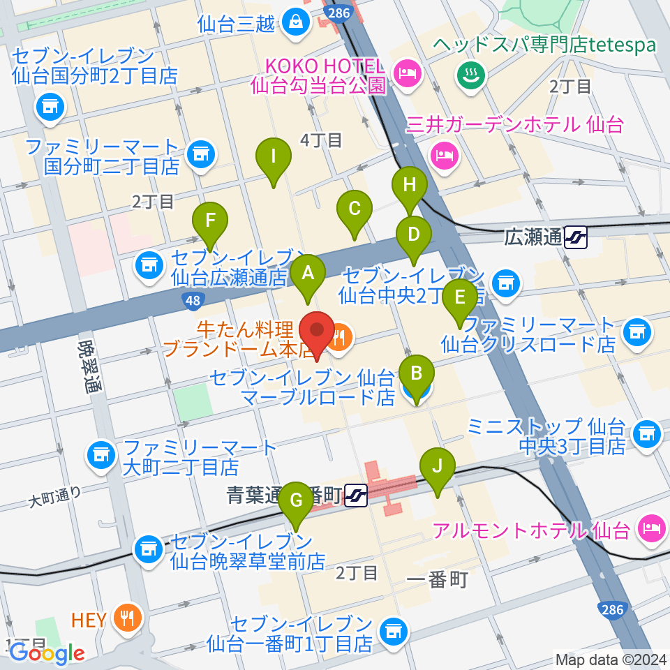 仙台darwin周辺のコンビニエンスストア一覧地図