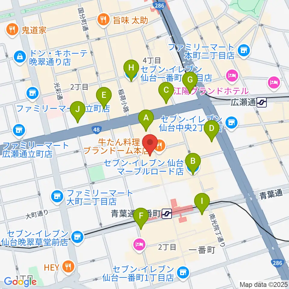仙台darwin周辺のコンビニエンスストア一覧地図
