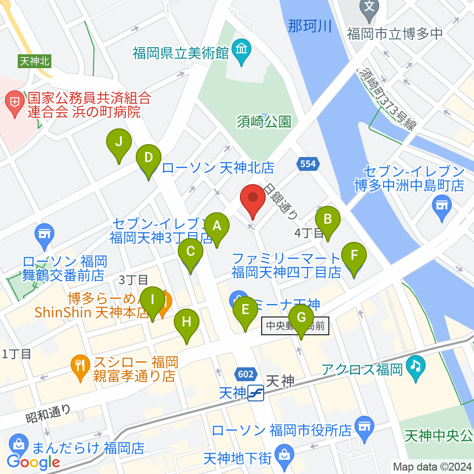 GMボーカル・アカデミー福岡天神校周辺のコンビニエンスストア一覧地図