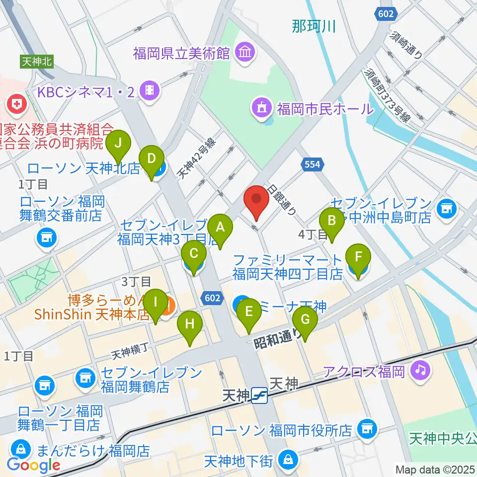 GMボーカル・アカデミー福岡天神校周辺のコンビニエンスストア一覧地図