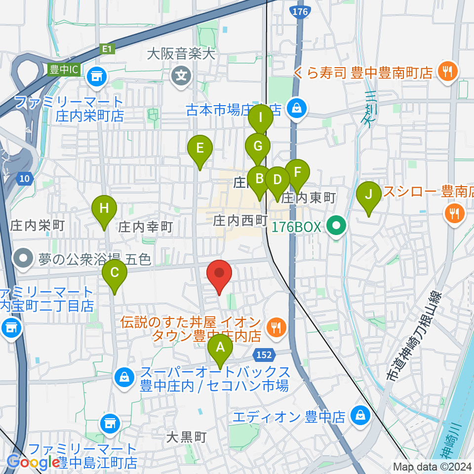 レイドバックミュージックスクール豊中校周辺のコンビニエンスストア一覧地図