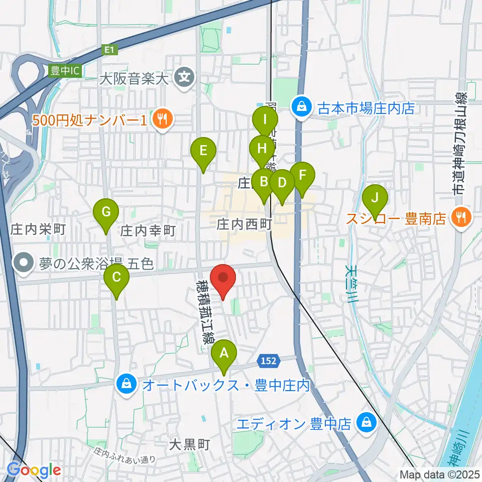 レイドバックミュージックスクール豊中校周辺のコンビニエンスストア一覧地図