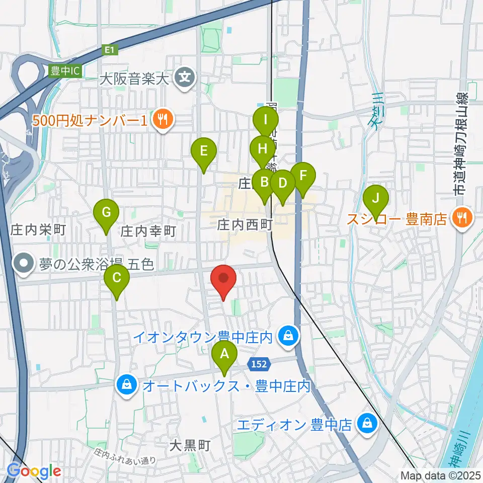 レイドバックミュージックスクール豊中校周辺のコンビニエンスストア一覧地図