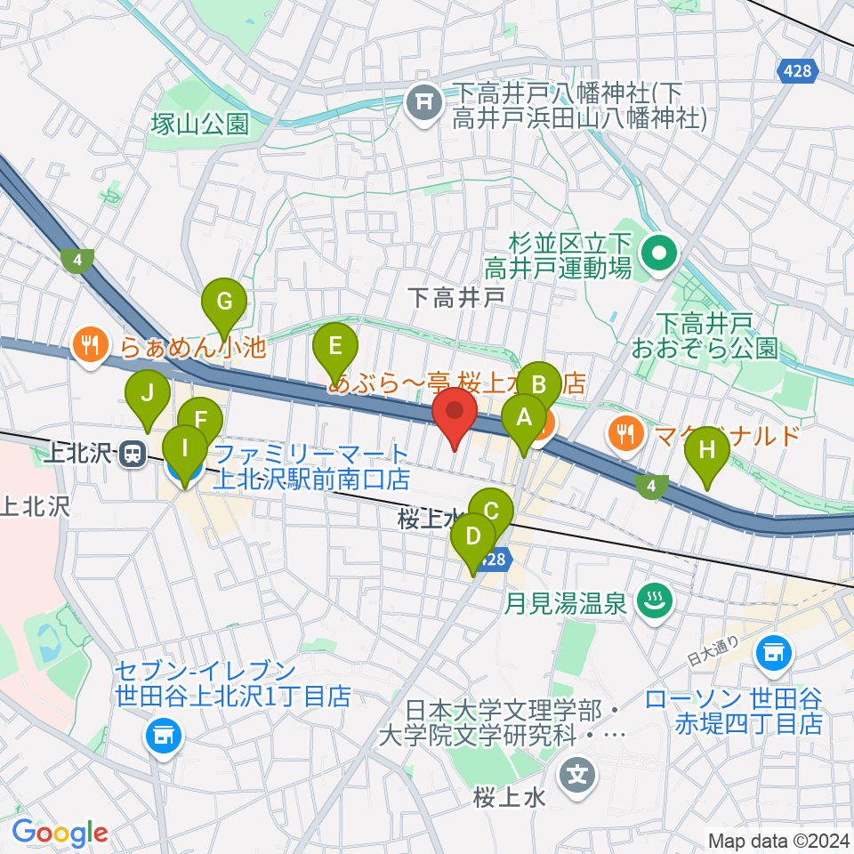 世田谷音楽院周辺のコンビニエンスストア一覧地図