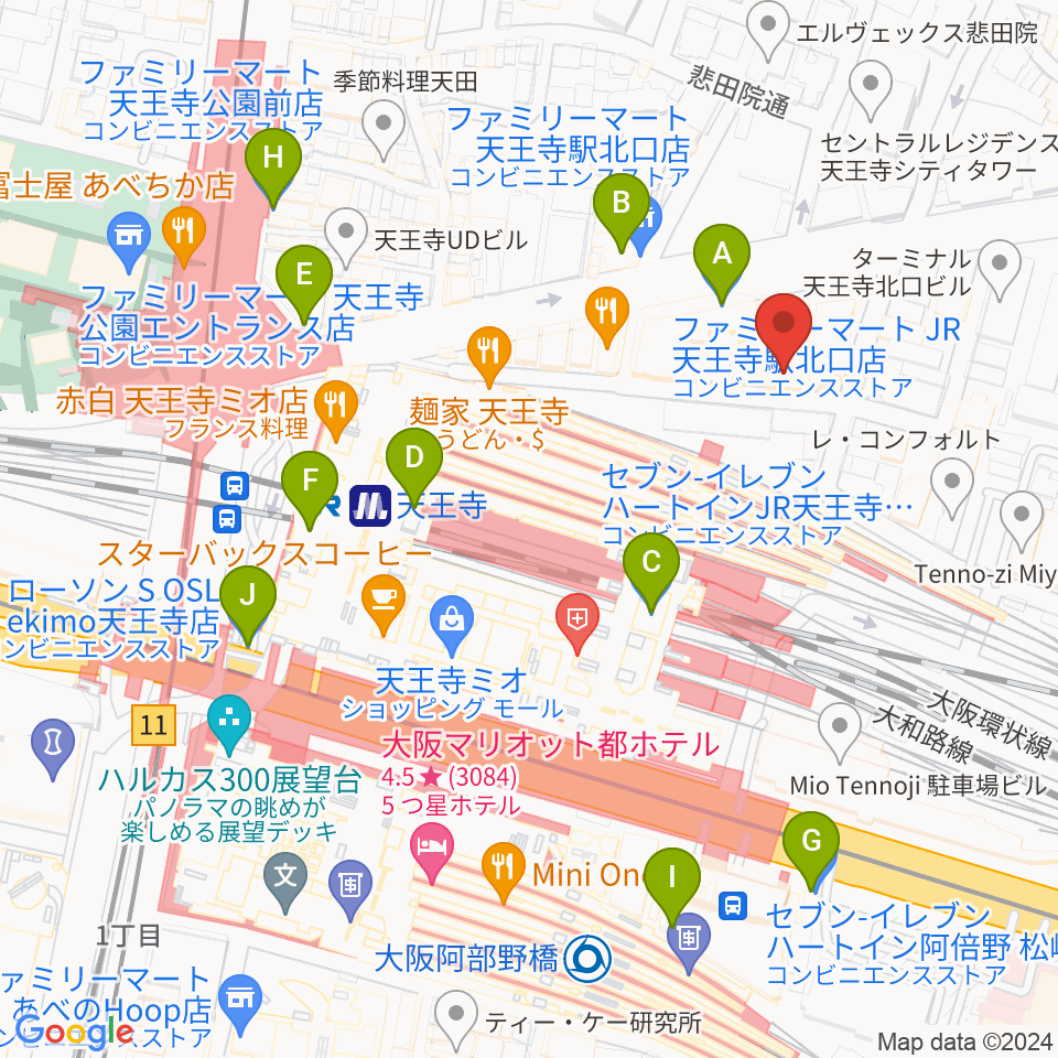 ベースオントップ天王寺店周辺のコンビニエンスストア一覧地図