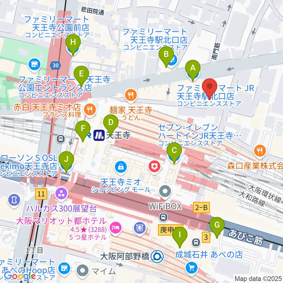 ベースオントップ天王寺店周辺のコンビニエンスストア一覧地図