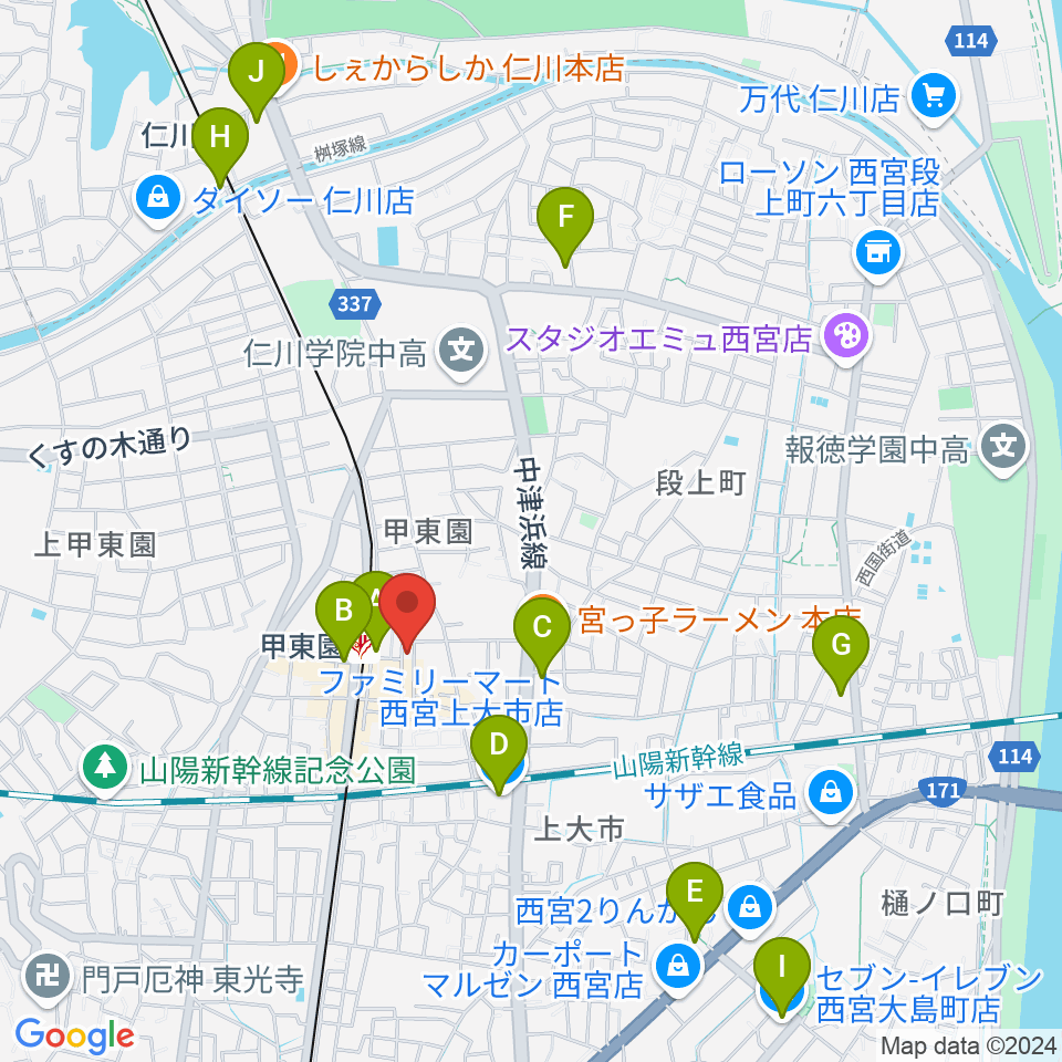 BASS ON TOP 甲東園店周辺のコンビニエンスストア一覧地図