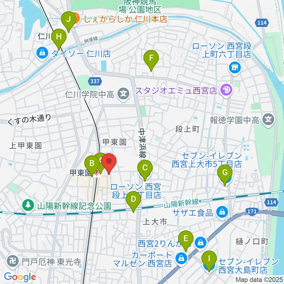 BASS ON TOP 甲東園店周辺のコンビニエンスストア一覧地図