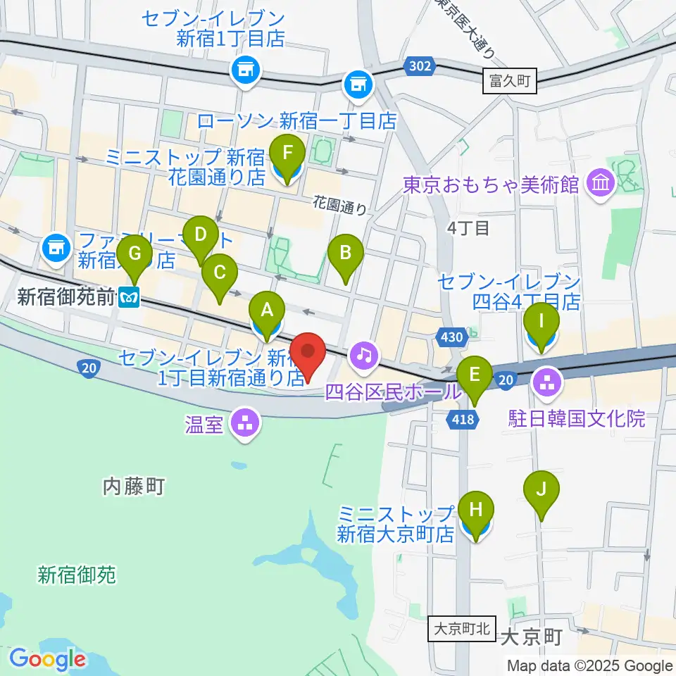 マエストローラ音楽院周辺のコンビニエンスストア一覧地図