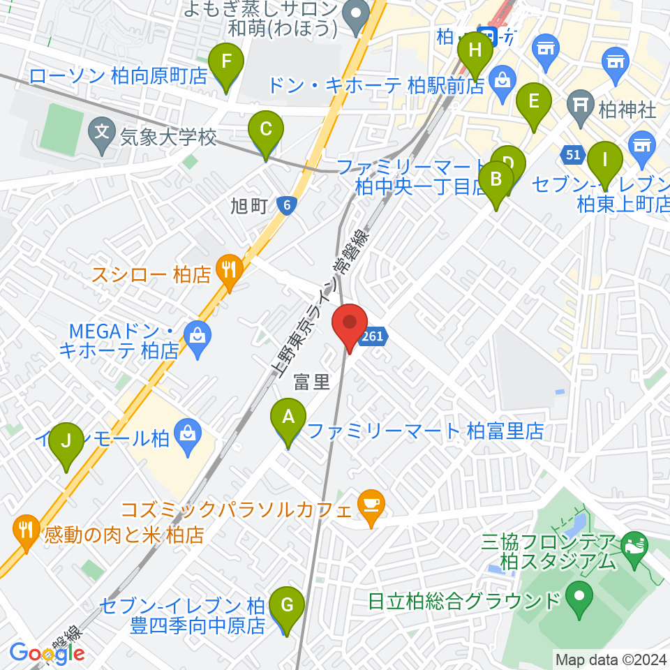 柏サンブアップ周辺のコンビニエンスストア一覧地図