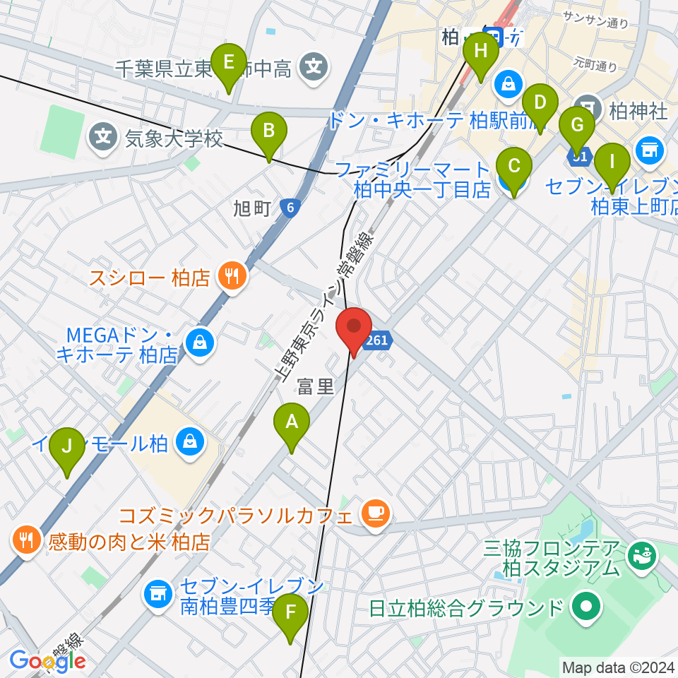 柏サンブアップ周辺のコンビニエンスストア一覧地図