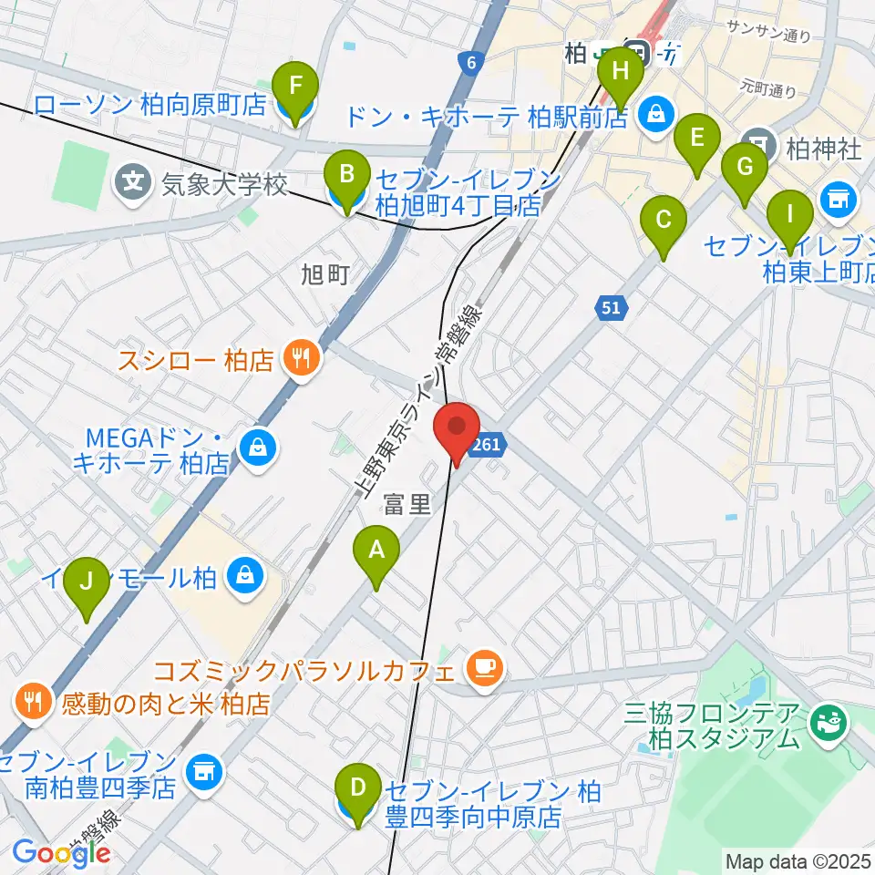 柏サンブアップ周辺のコンビニエンスストア一覧地図