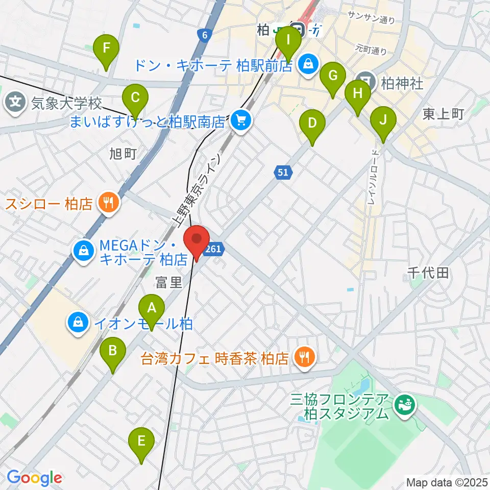 柏サンブアップ周辺のコンビニエンスストア一覧地図