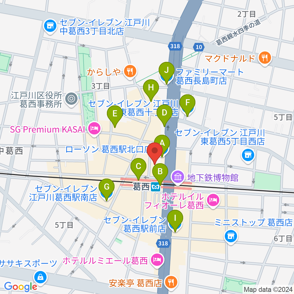 モア東京ボーカル教室 葛西駅校周辺のコンビニエンスストア一覧地図