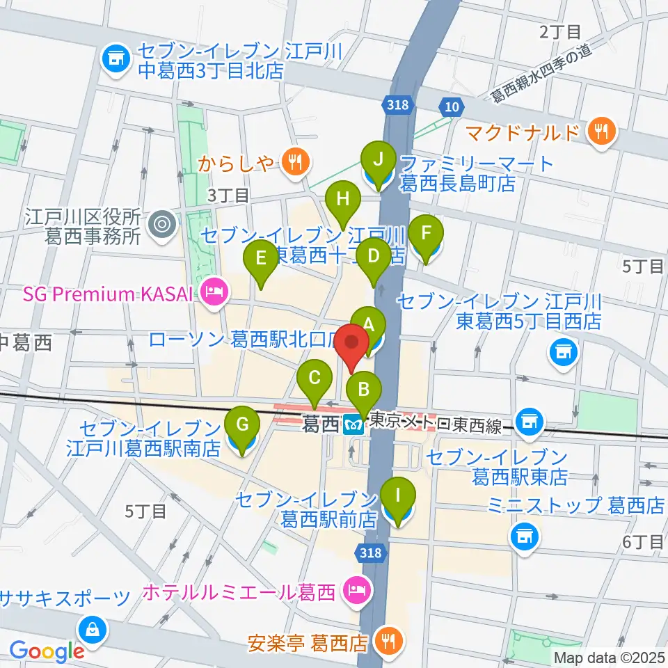モア東京ボーカル教室 葛西駅校周辺のコンビニエンスストア一覧地図