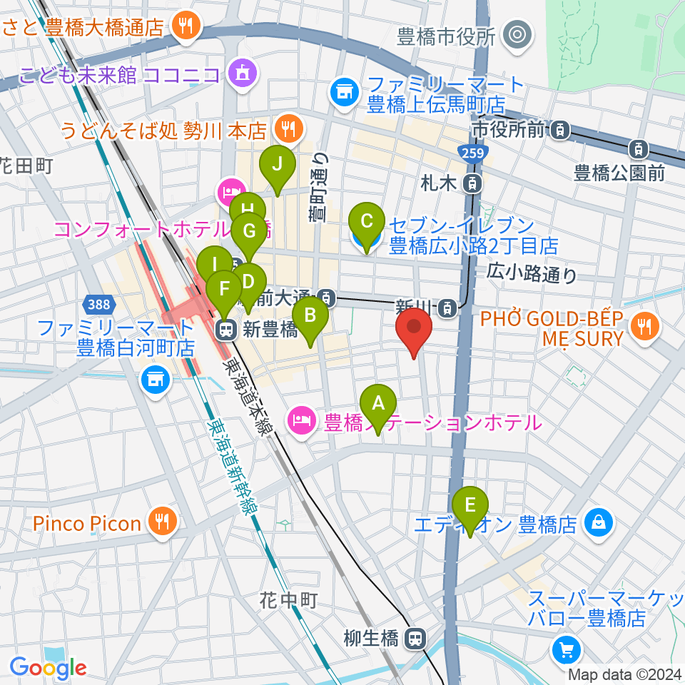 ハヤシ楽器リハーサルスタジオ周辺のコンビニエンスストア一覧地図