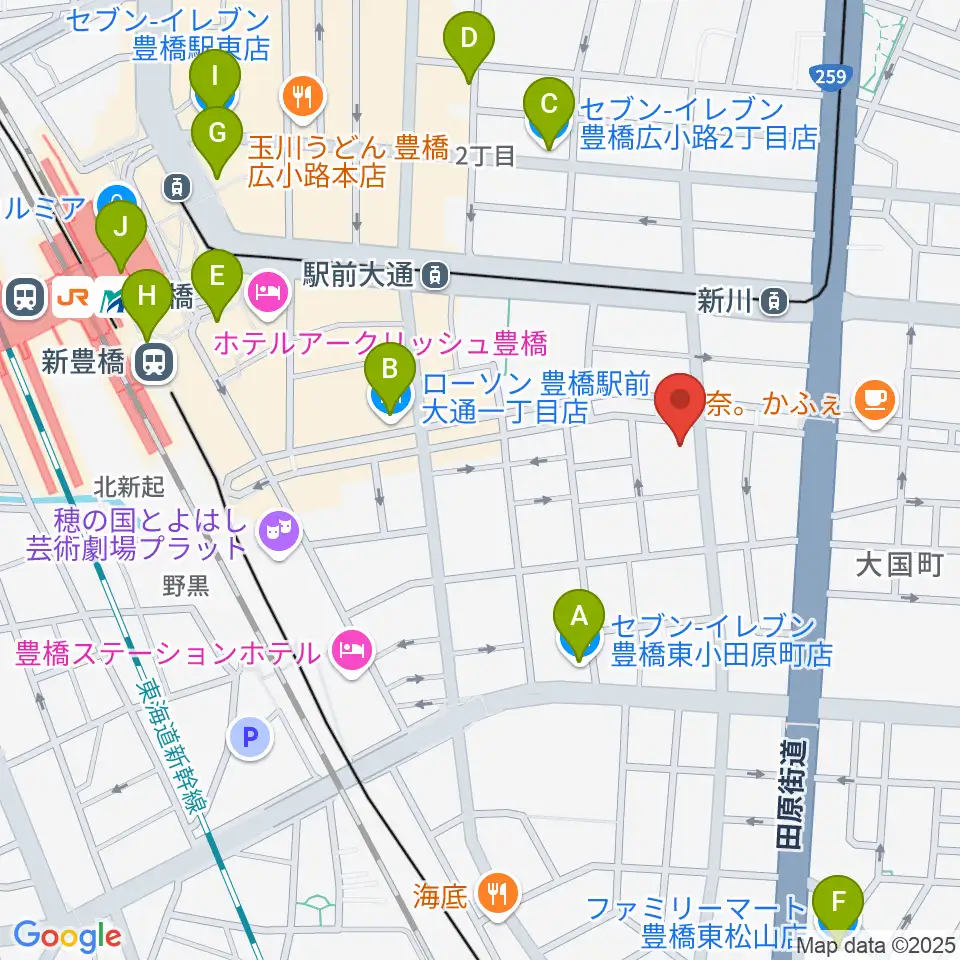 ハヤシ楽器リハーサルスタジオ周辺のコンビニエンスストア一覧地図