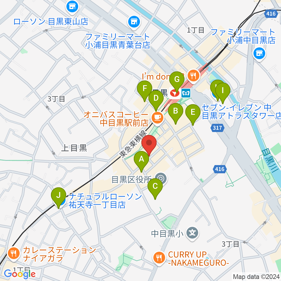 中目黒 楽屋周辺のコンビニエンスストア一覧地図