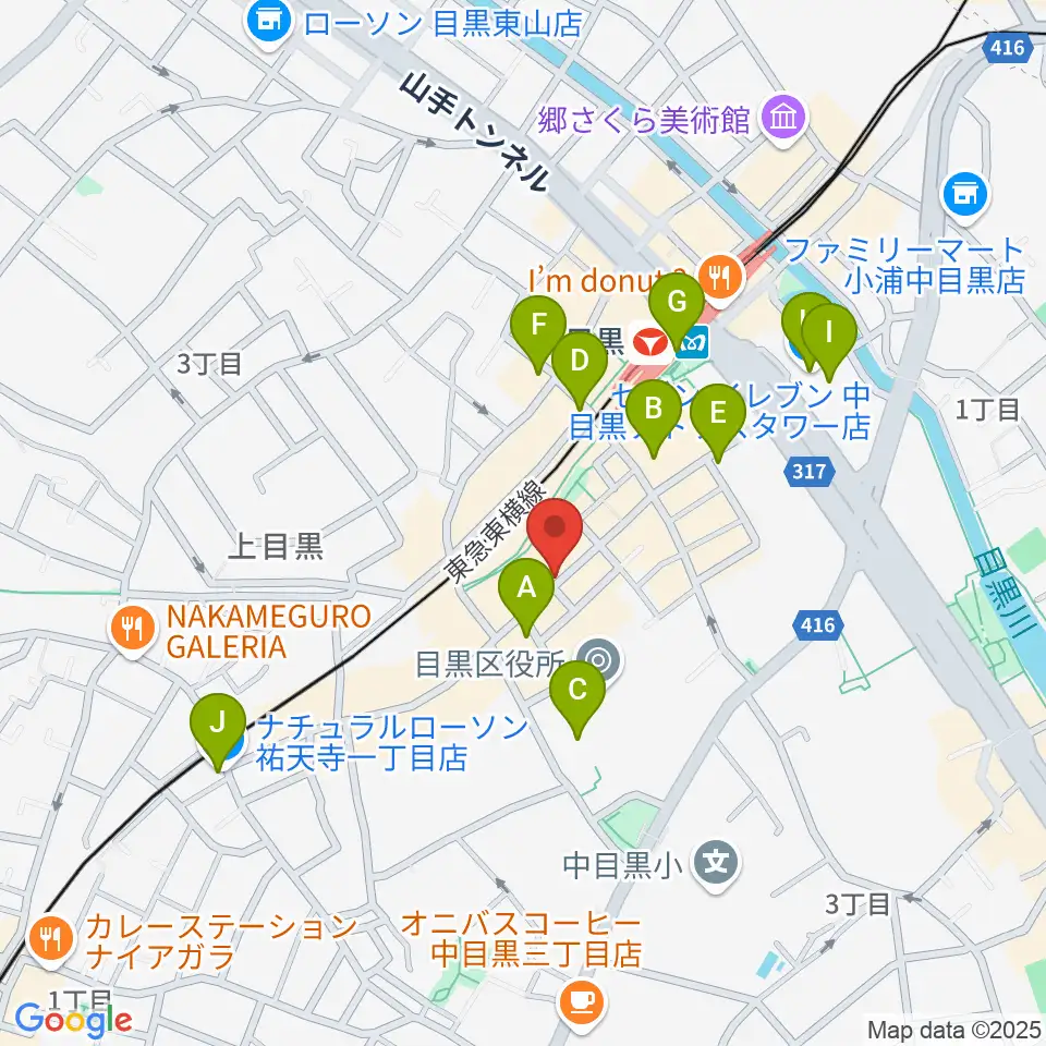 中目黒 楽屋周辺のコンビニエンスストア一覧地図
